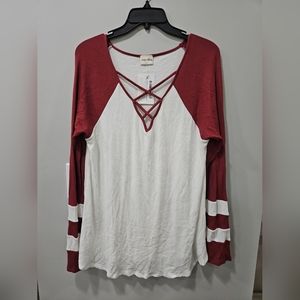 NWT Womens Lovely Melody College Striped Cut Out Long Sleeve Top XL